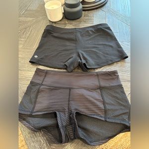 Pair of two Lululemon booty shorts. size 8, and/or 10